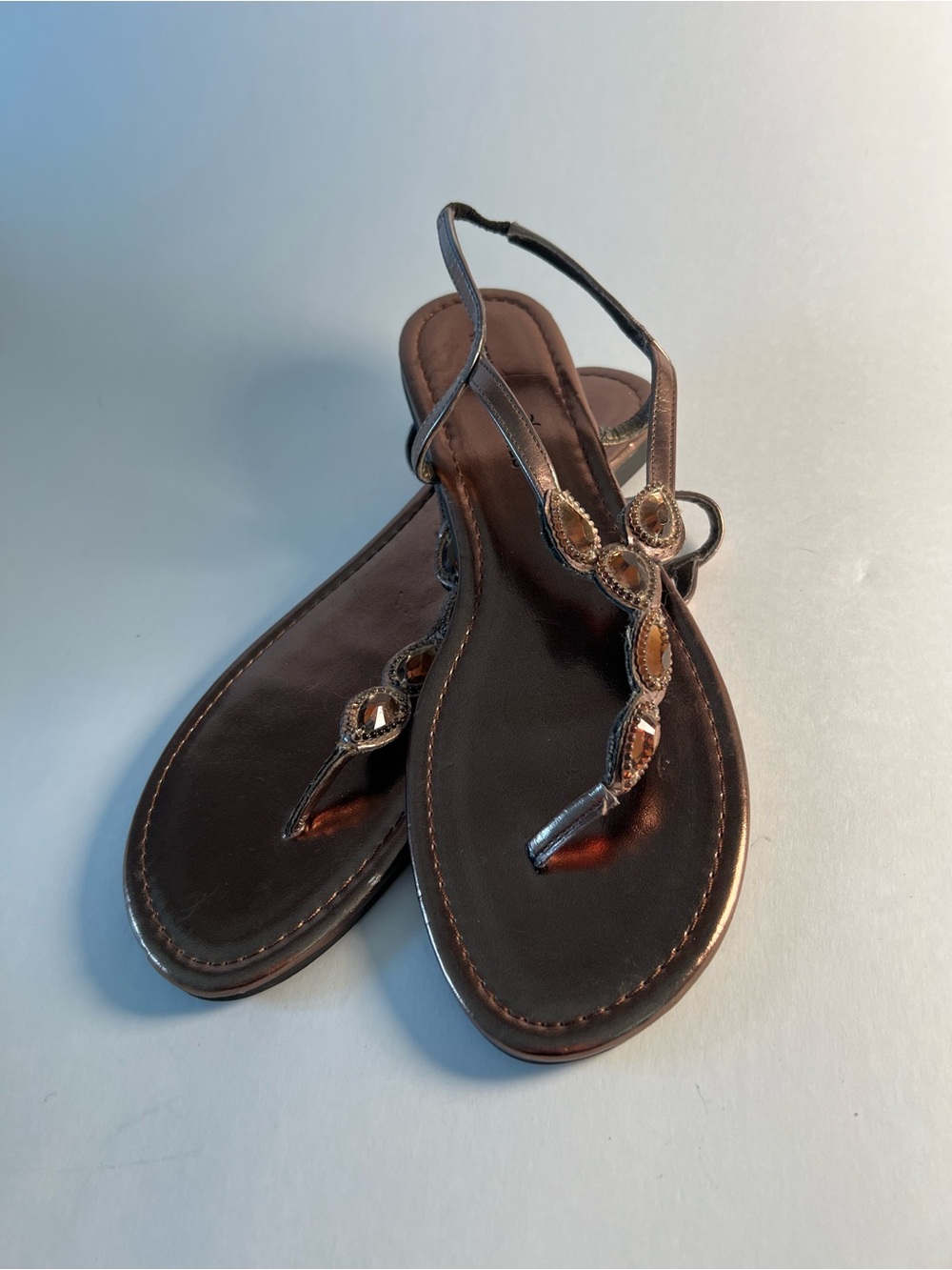 Montego Bay Club Women's Brown Jeweled Thong Sandals Size 10